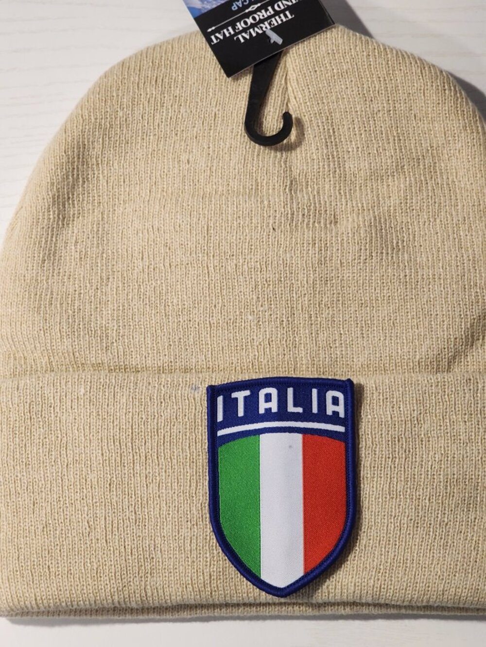 ITALIA Patched Knit Cuffed Beanie in Beige